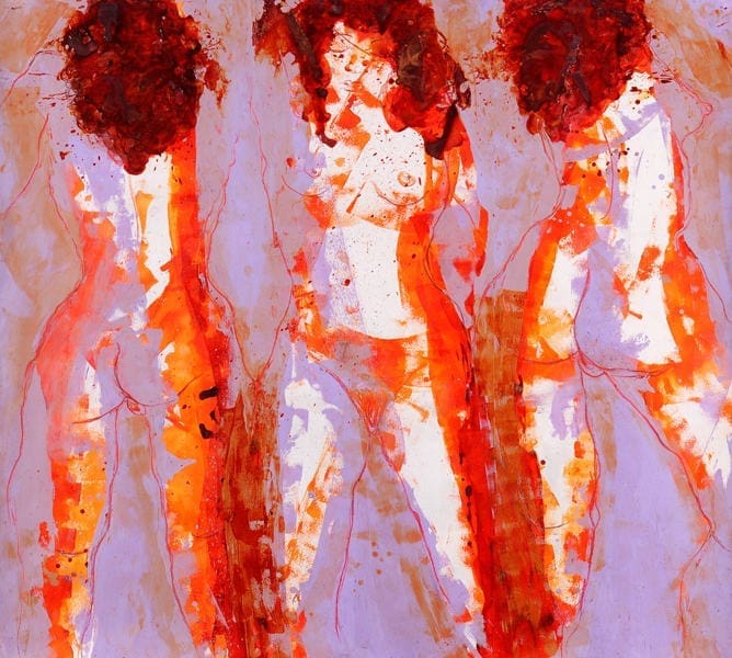 Peinture de Sophie Sainrapt : les trois faces d'une femme rousse